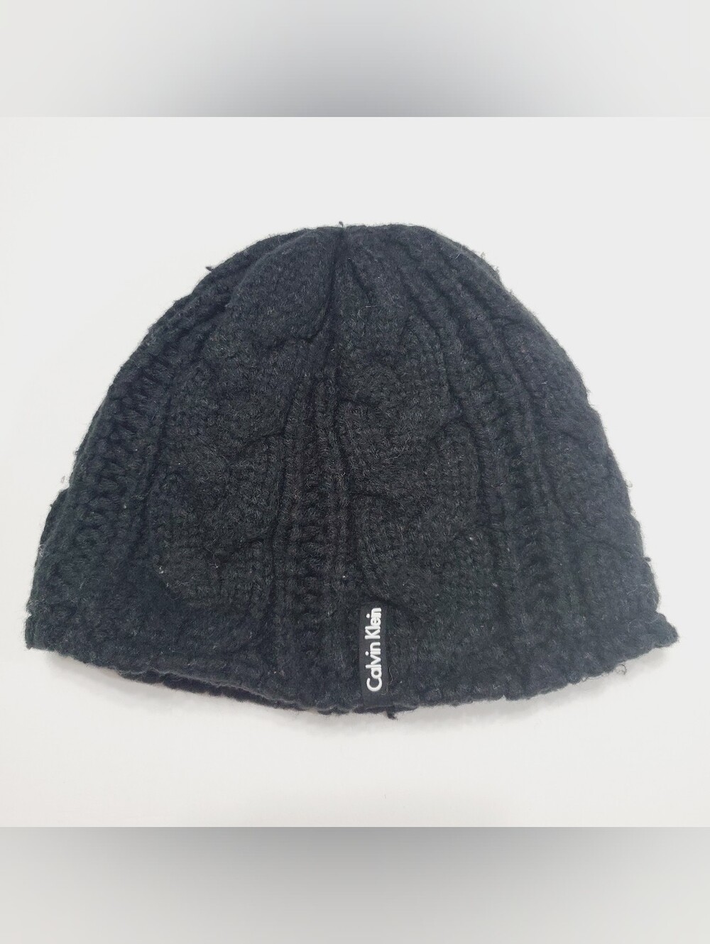 Calvin Klein Unisex Winter Beanie Hat  Black Cable Knit Pattern  One Size
